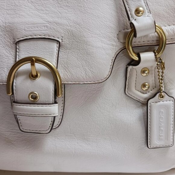 Coach Campbell Eva Flap Satchel White Leather Tote - Picture 10 of 12